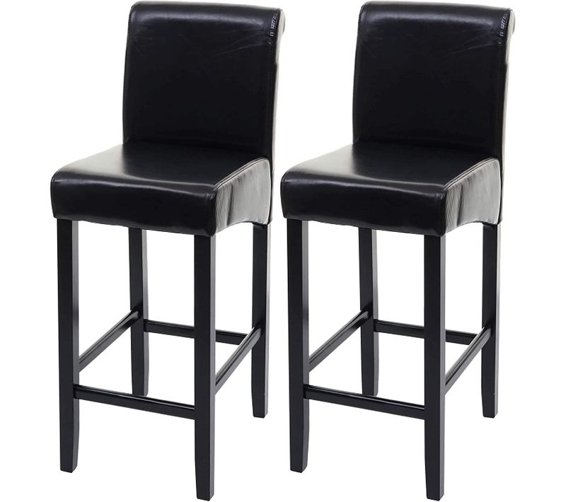 Lot De 2 Tabourets De Bar Avec Repose Pieds En Bois Synthétique Noir Tdb04001