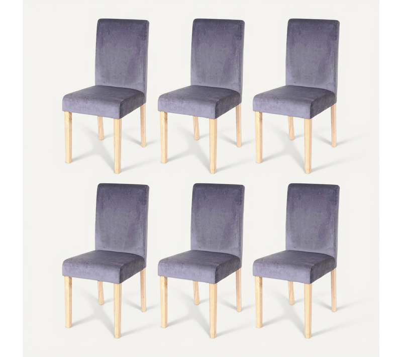 Lot De 6 Chaises De Salle à Manger / Cuisine En Tissu Velours Gris Cds04610