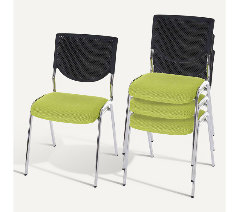 4x Chaises Visiteur Fauteuil De Bureau Sans Roulettes Chaise De Conférence Empilable Tissu Vert