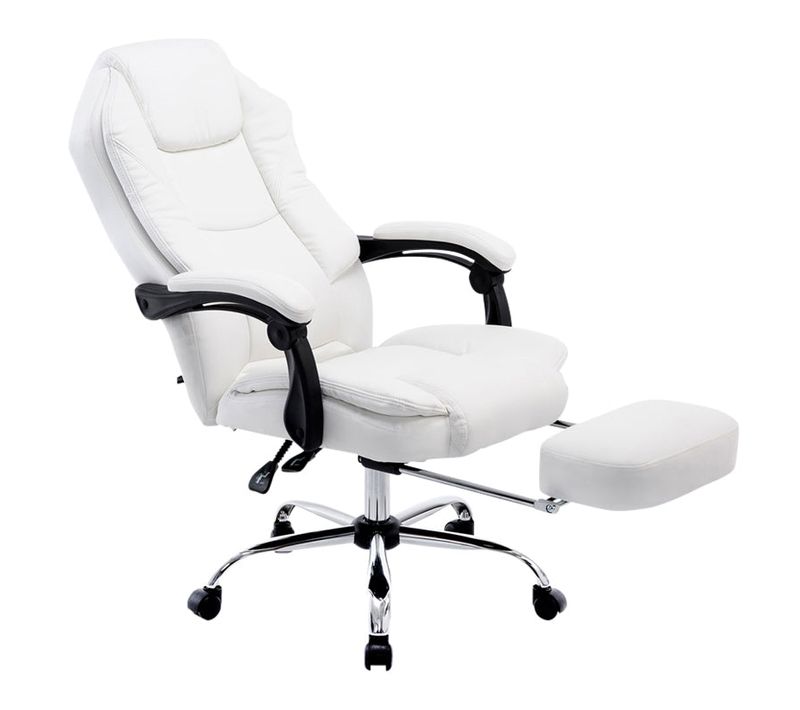 Fauteuil De Bureau Ergonomique En Synthétique Blanc Avec Repose-pieds Et Accoudoirs Bur10378