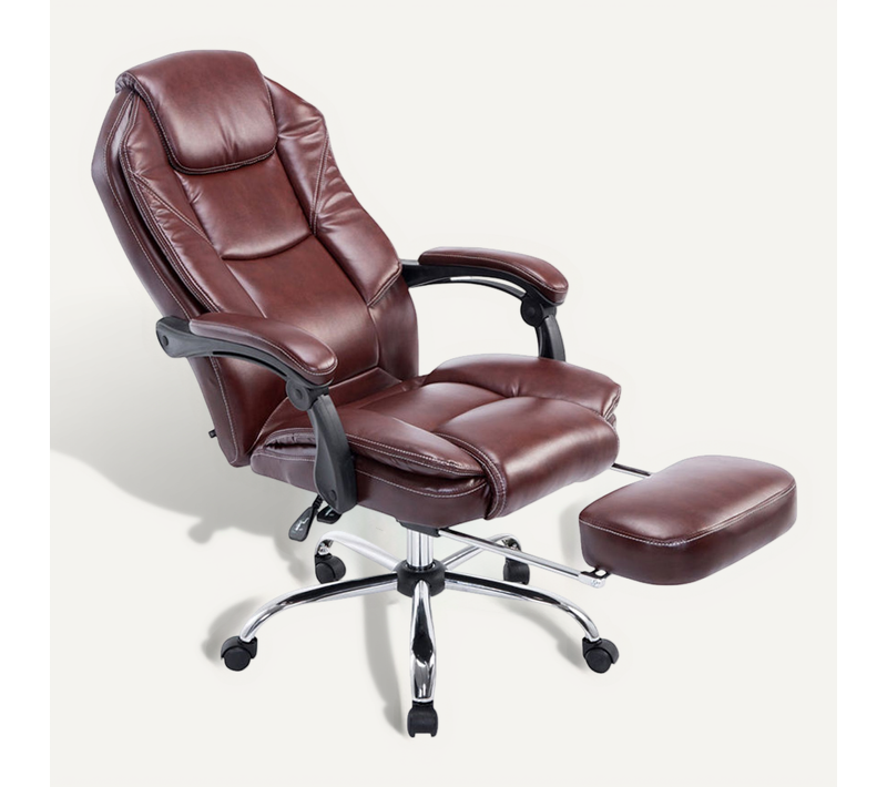 Fauteuil De Bureau Ergonomique En Synthétique Bordeaux Avec Repose-pieds Et Accoudoirs Bur10381
