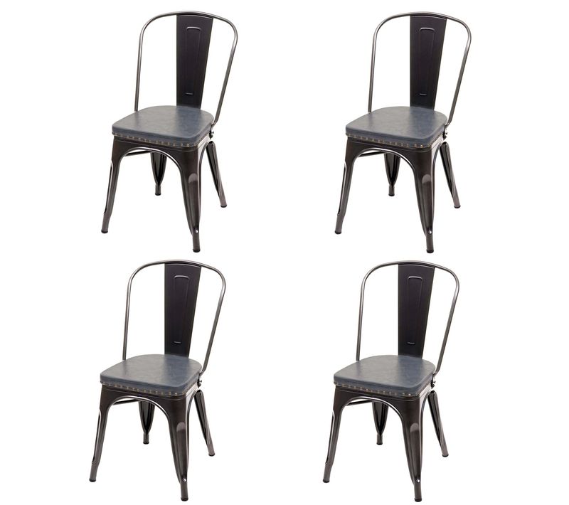 4x Chaises De Salle à Manger Cuisine Design Industriel En Métal Noir Assise Synthétique Gris 04_00