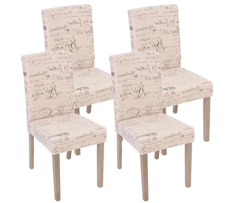 Lot De 4 Chaises De Salle à Manger Cuisine En Tissu Crème Motif Lettrage Des Pieds En Bois Clair 0