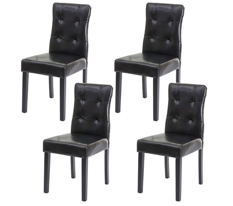 Lot De 4 Chaises En Synthétique Noir Pieds En Bois Foncé Cds04546