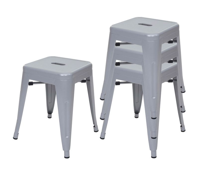 Lot De 4 Tabourets Bas Design Industriel Empilables En Métal Gris 04_0005234