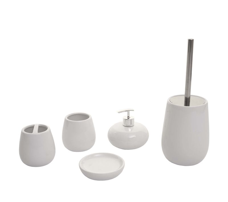 Set De 5 Accessoires De Salle De Bain En Céramique Pour Salle De Bain Blanc 04_0003582