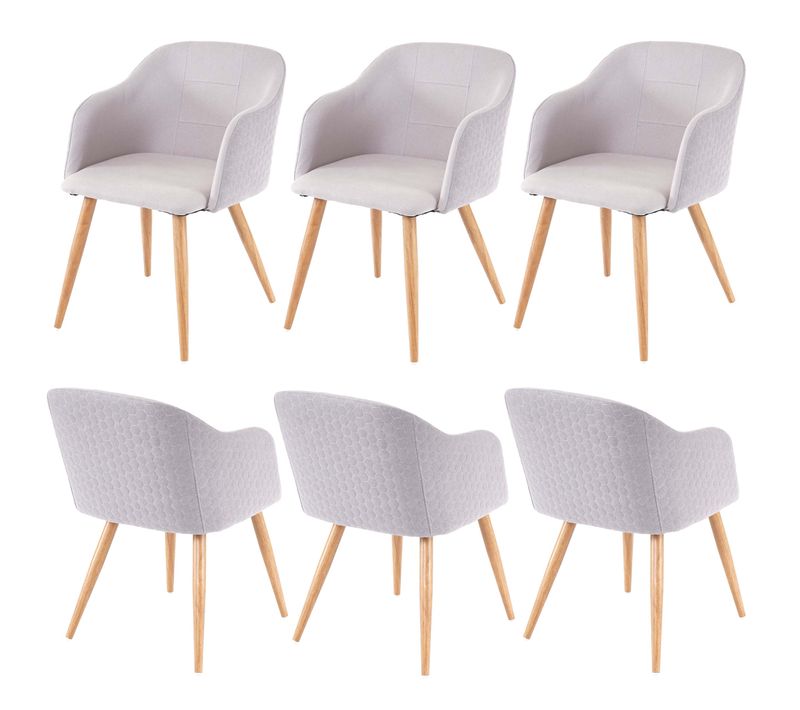 Lot De 6 Chaises De Salle à Manger Design Rétro Accoudoirs Avec Coutures Décoratives Tissu/textile