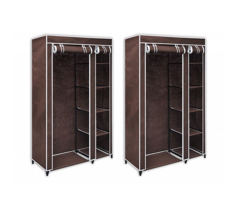 Lot De 2 Armoires Étagères Penderie Dressing Tissu Marron Entrée Chambre Camping Bre