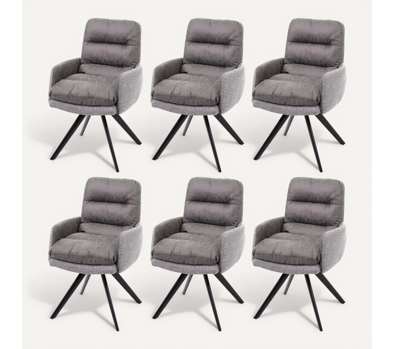 6x Chaises De Salle à Manger Fauteuil Lounge Avec Accoudoir Confortable Rotative En Tissu Gris Cla