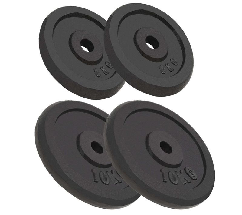 Plaque De Poids 4 Pièces 2 X 10 Kg + 2 X 5 Kg Fonte Haltères Fitness Musculation 02_0