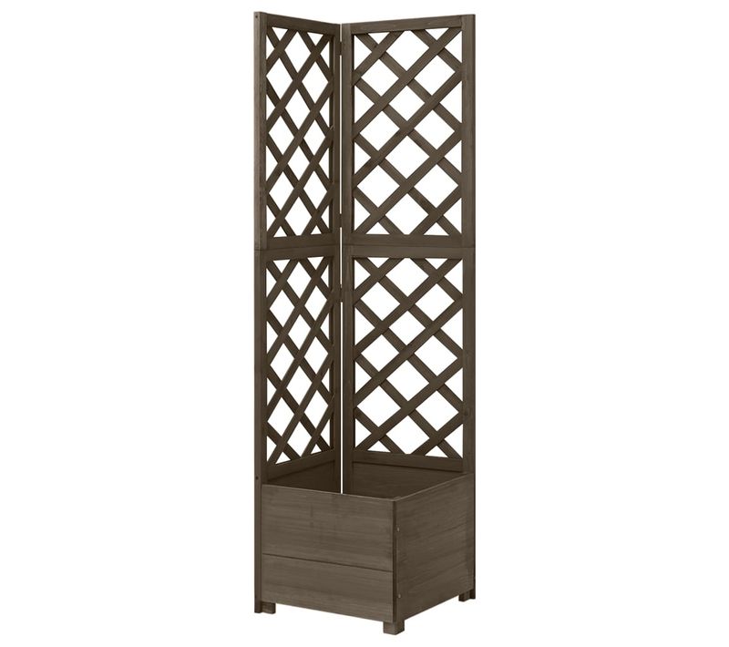 Jardinière D'angle En Treillis 40 X 40 X 150 Cm Bois De Sapin Gris 02_0000819