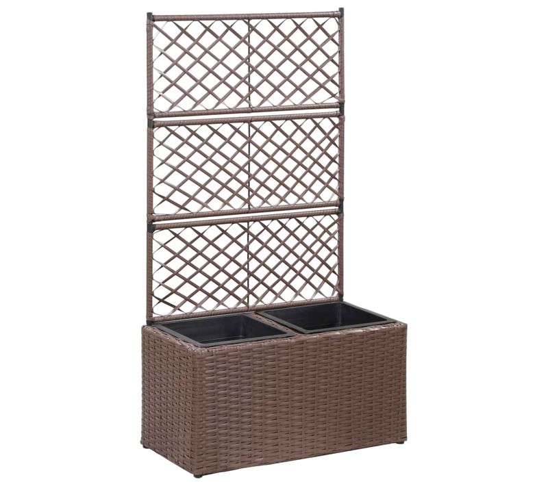 Jardinière Lit Surélevé Plantes Fleurs Jardin Treillis 2 Pots 58 X 30 X 107cm Résine