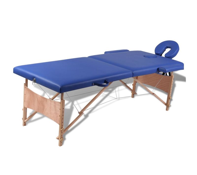 Table Pliable De Massage 2 Zones Avec Cadre En Bois Bleu 02_0001880