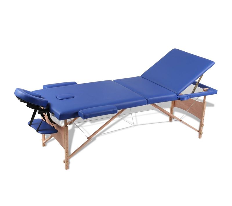 Table Pliable De Massage 3 Zones Avec Cadre En Bois Bleu 02_0001882
