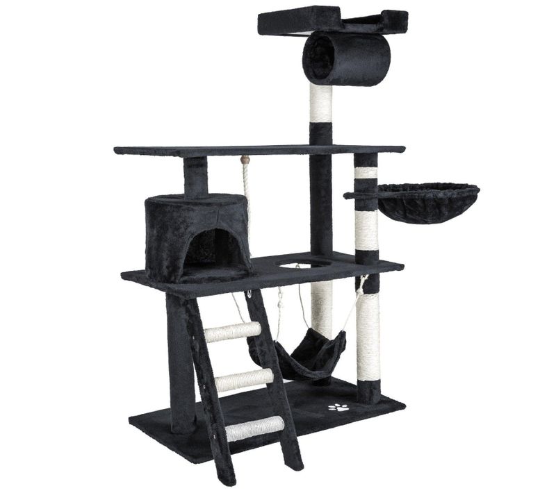 Arbre à Chat Griffoir Grattoir Niche Jouet Animaux Peluché Gris Foncé 141 Cm 08_00005