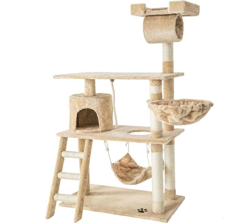 Arbre à Chat Griffoir Grattoir Niche Jouet Animaux Peluché Beige 141 Cm 08_0000513