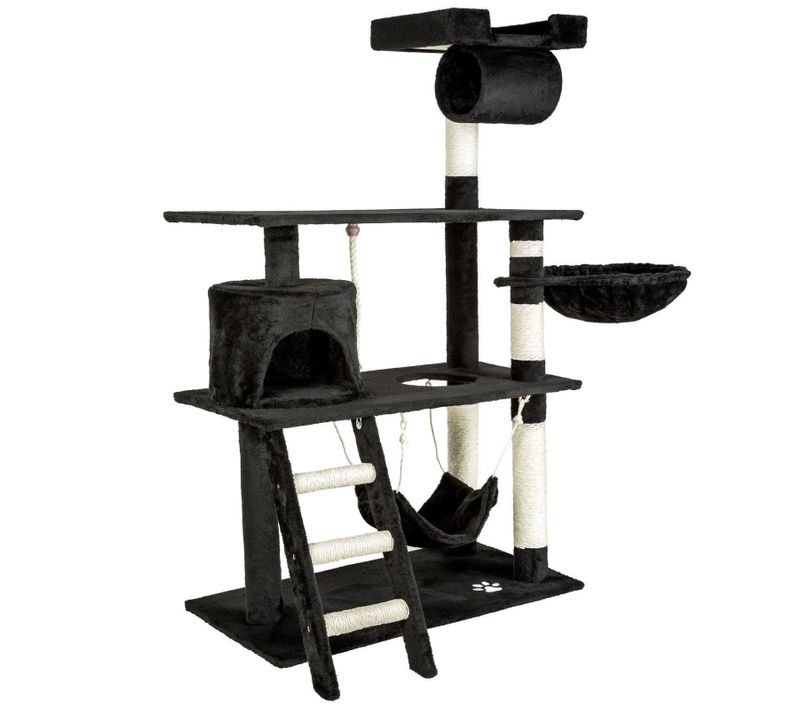 Arbre à Chat Griffoir Grattoir Niche Jouet Animaux Peluché Noir 141 Cm 08_0000514
