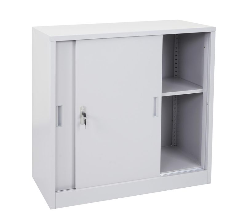 Armoire De Rangement Bureau En Acier, Avec Portes Coulissantes 90x90x45cm Gris 04_0000959