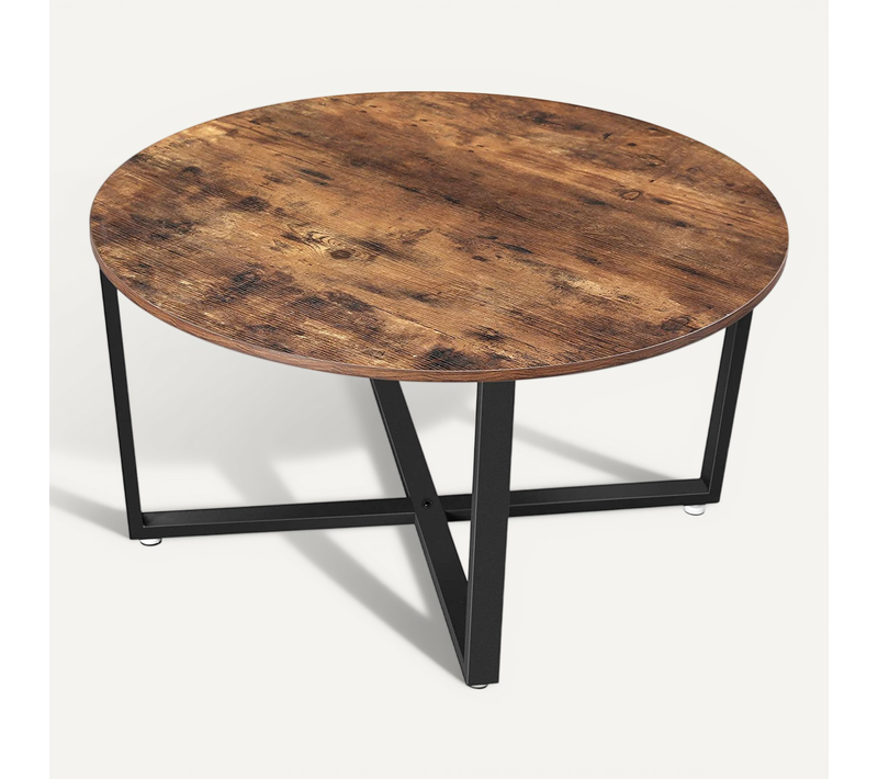 Table Basse Ronde Diamètre 88 Cm De Salon Style Industriel Cadre Métallique Durable F