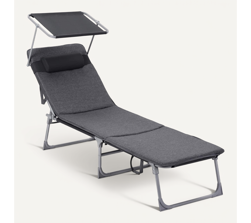 Chaise Longue Bain De Soleil Transat De Relaxation Avec Matelas 3 Cm Coussin Dossier Et Parasol