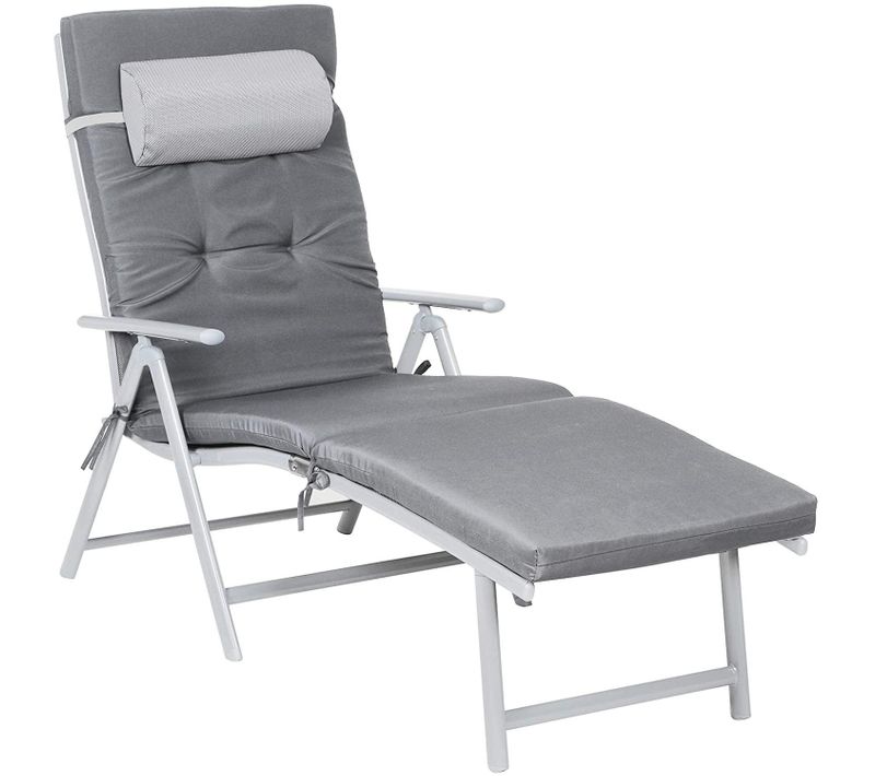 Chaise Longue Bain De Soleil Avec Matelas D'une Épaisseur De 6 Cm Appui Tête Amovible En Alu