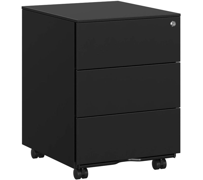 Caisson De Bureau Mobile Meuble De Rangement Verrouillable Avec 3 Tiroirs Noir 12_0000363