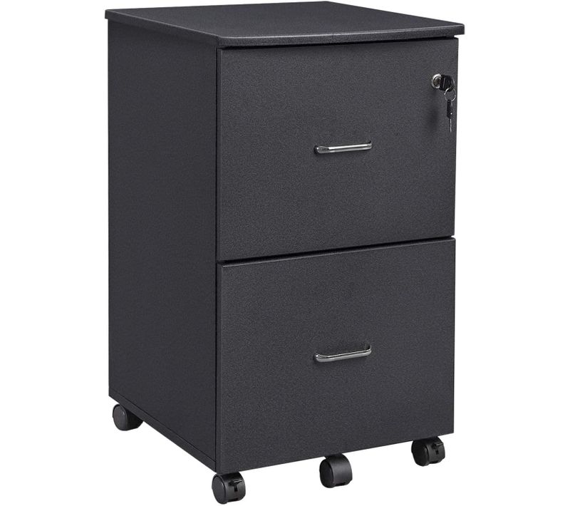 Caisson De Bureau Mobile Avec Serrure 2 Tiroirs Système De Blocage Des Roulettes Rail