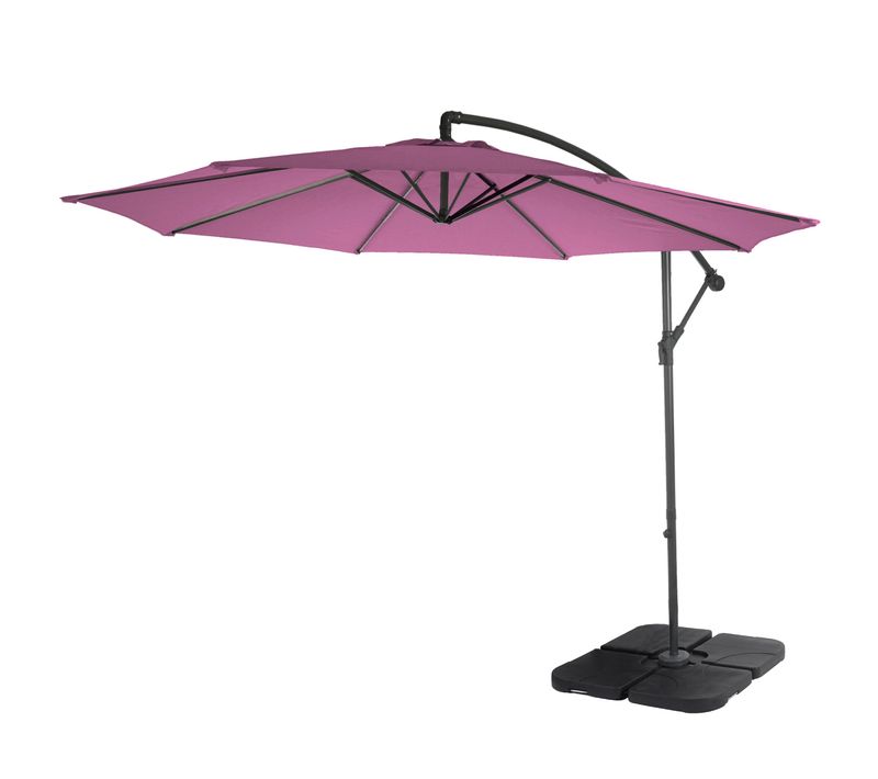 Parasol Déporté Protection Solaire D. 3m Inclinable Polyester/acier 11kg Rouge Lavande Avec Support