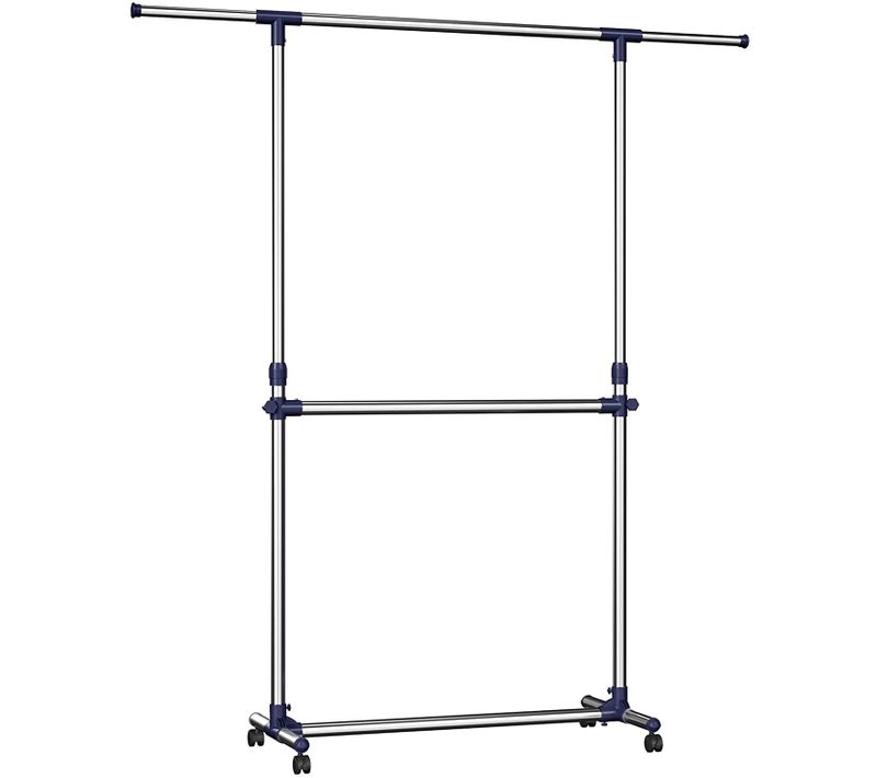 Portant à Vêtements Penderie Métallique 2 Barres Hauteur Et Largeur Réglables Mobile