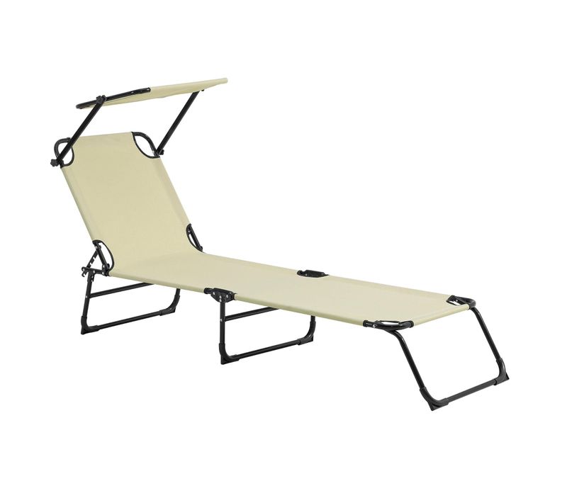 Bain De Soleil Transat Chaise Longue Pliable Avec Pare-soleil Acier Pvc Polyester 187