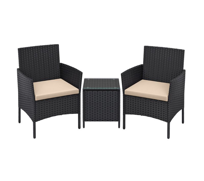 Salon De Jardin Extérieur Trois Pièces Ensemble De Mobilier Surface Tressée En Pe Tab