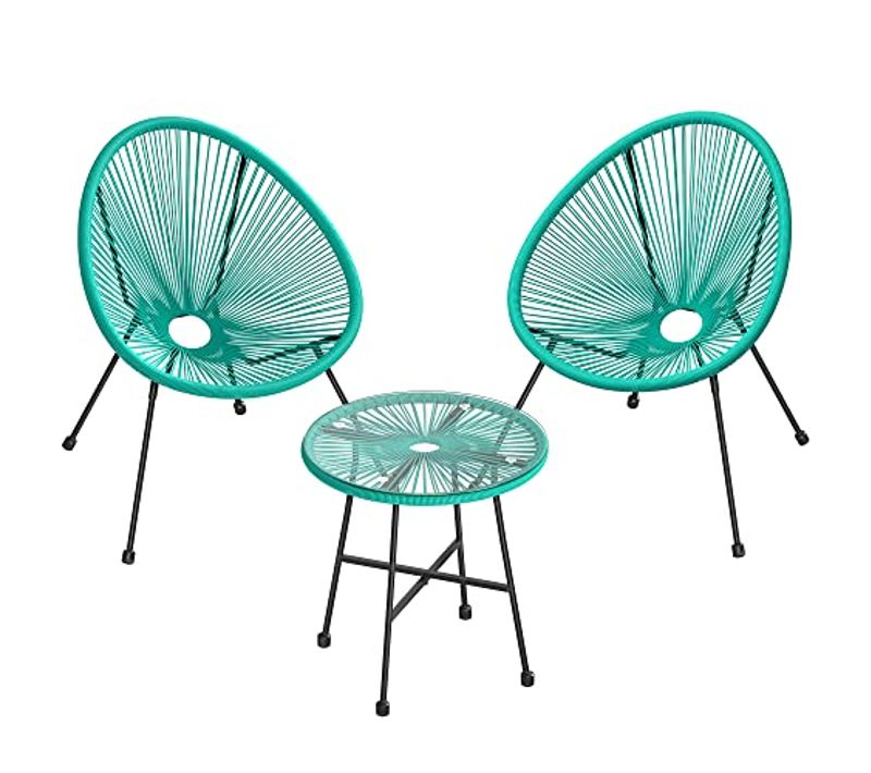 Salon De Jardin Lot 3 Meubles De Terrasse Chaises D'extérieur Acapulco Avec Table En Verre