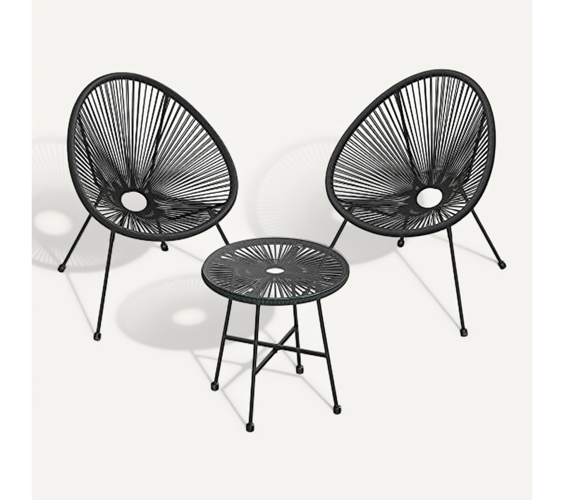 Salon De Jardin Lot 3 Meubles De Terrasse Chaises D'extérieur Acapulco Avec Table En