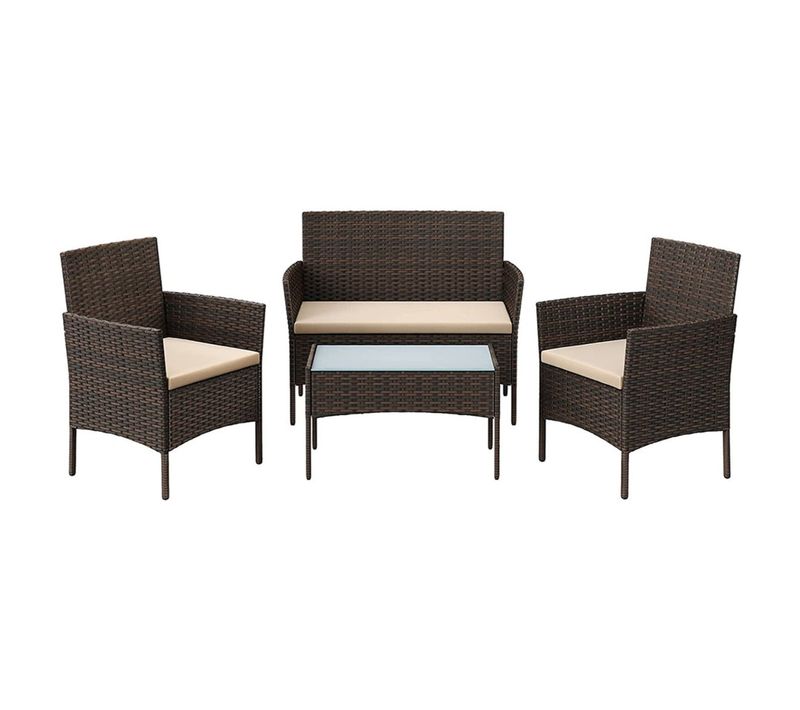 Salon De Jardin Extérieur Ensemble 4 Pièces De Mobilier Surface Tressée En Pe Table Et Chaises