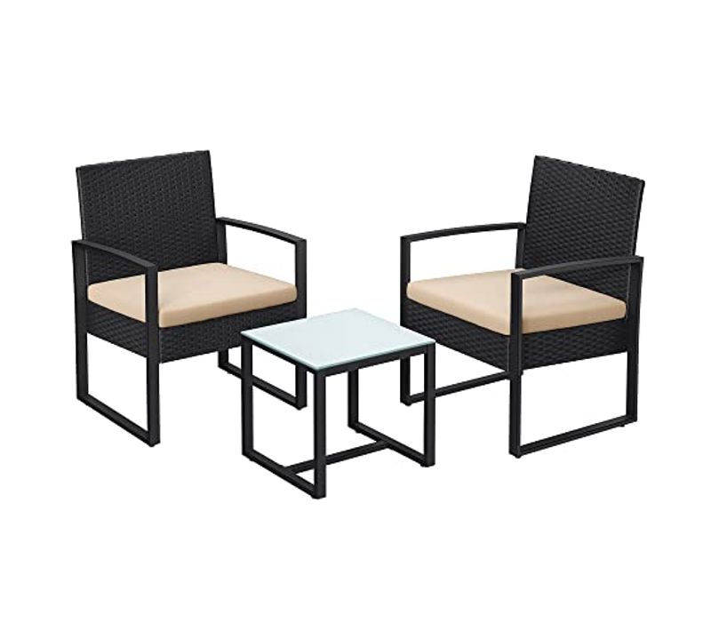 Salon De Jardin Extérieur Ensemble De Mobilier 3 Pièces Surface Tressée En Pe Pour Bistrot Terrasse