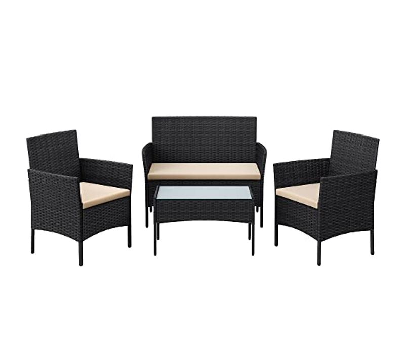 Salon De Jardin Extérieur Ensemble De Mobilier Surface Tressée En Pe Table Et Chaises Pour Terrasse
