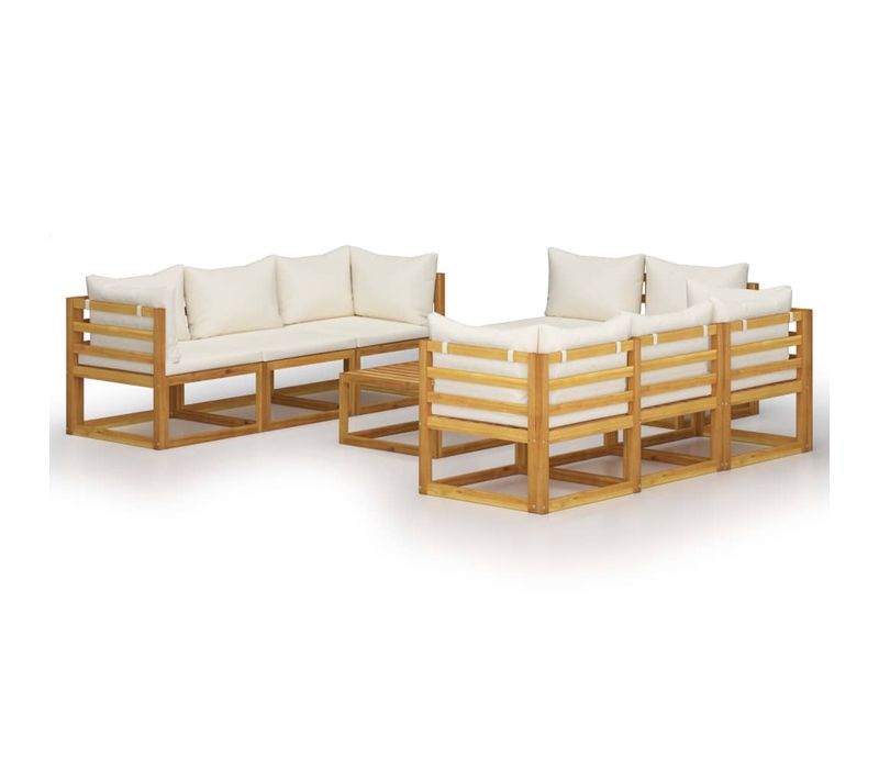 Salon De Jardin Meuble D'extérieur Ensemble De Mobilier 9 Pièces Avec Coussin Crème B