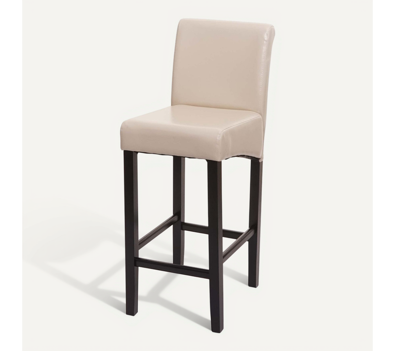 Tabouret De Bar Chaise Haute De Bar Pieds En Bois Foncé Assise En Synthétique Crème 04_0001237
