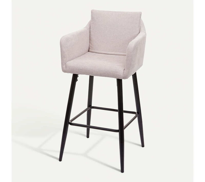 Tabouret De Bar Chaise Haute Comptoir Avec Repose-pieds En Métal Assise En Tissu Crème