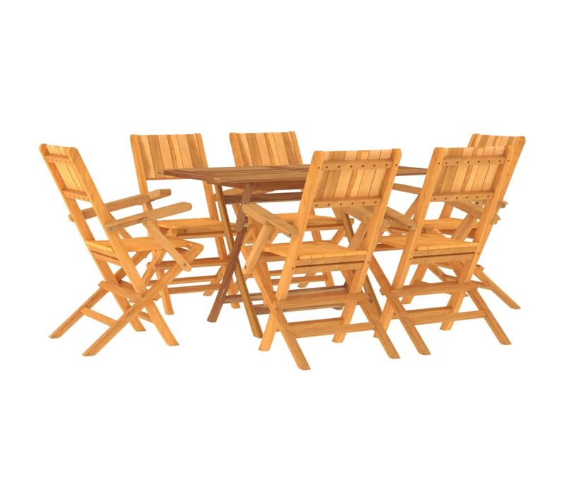 Ensemble à Dîner Salon De Jardin Meuble D'extérieur 7 Pièces Bois De Teck Solide 02_0