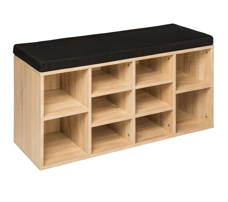 Meuble à Chaussures Étagère Meuble Banc Noir/marron Chêne Clair 2008151