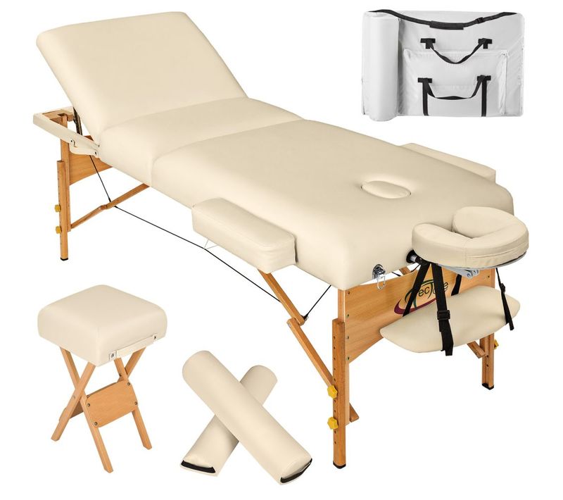 Table De Massage Pliante 3 Zones, Tabouret, Rouleau + Housse Beige 2008140