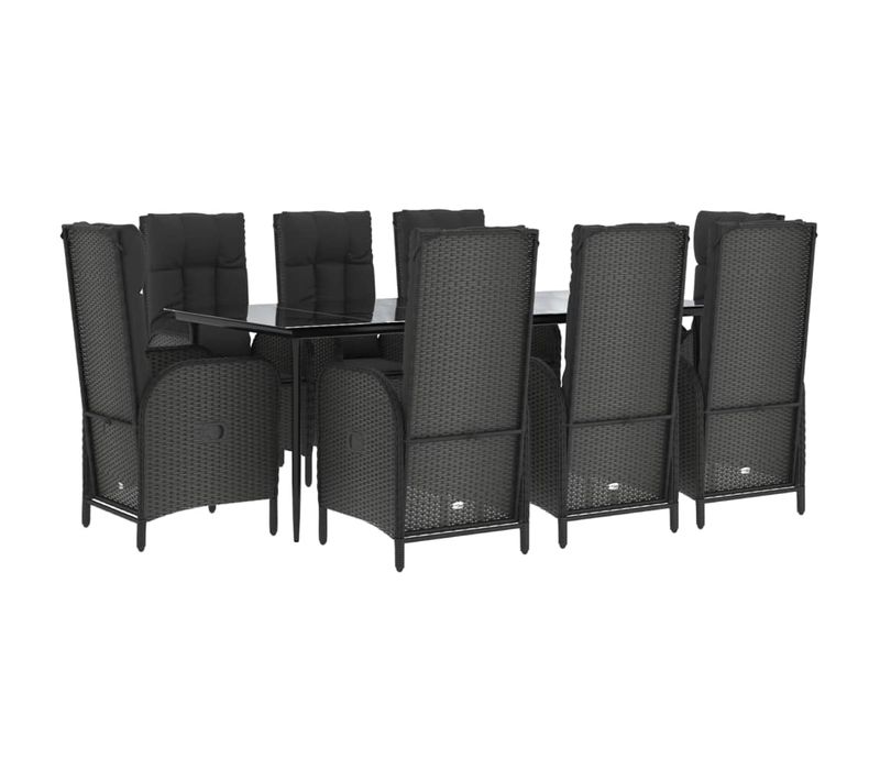 Mobilier à Dîner De Jardin 9 Pièces Et Coussins Noir Résine Tressée 02_0014834