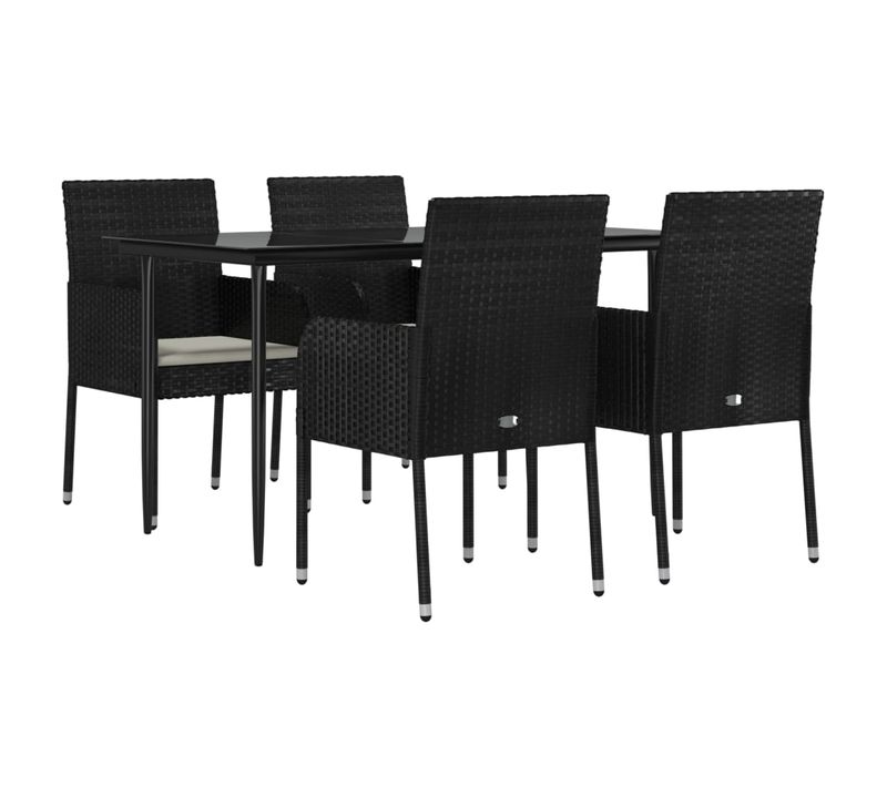 Mobilier à Dîner De Jardin Et Coussins 5 Pièces Noir Résine Tressée 02_0014878