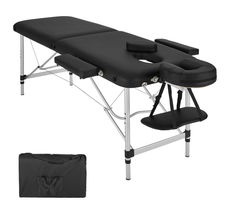 Table De Massage Pliante 2 Zones Aluminium Portable + Housse Noir 2008135