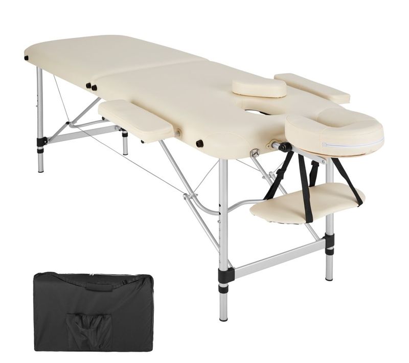 Table De Massage Pliante 2 Zones Aluminium Portable + Housse Beige 2008133
