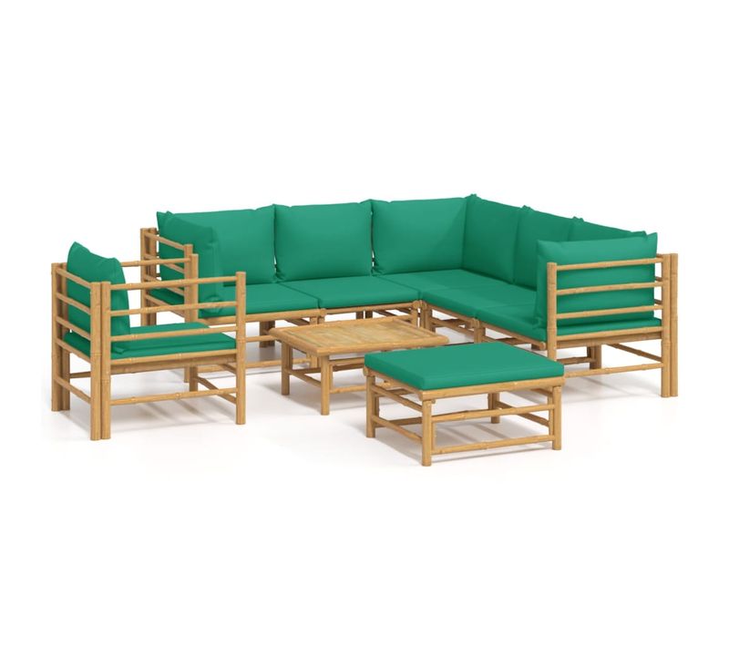 Salon De Jardin Meuble D'extérieur Ensemble De Mobilier 8 Pièces Avec Coussins Vert B