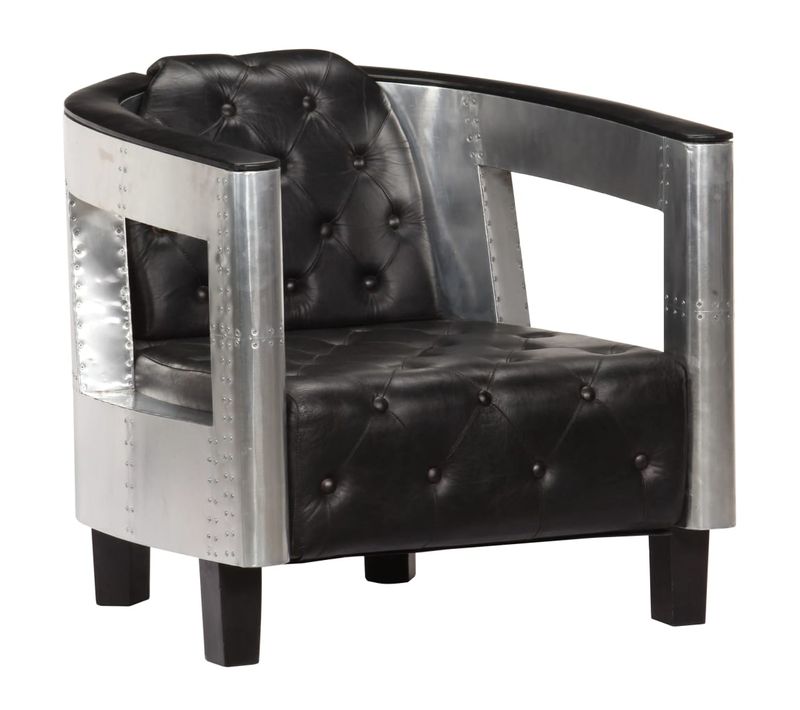 Fauteuil Chaise Siège Lounge Design Club Sofa Salon En Style D'aviation Noir Cuir