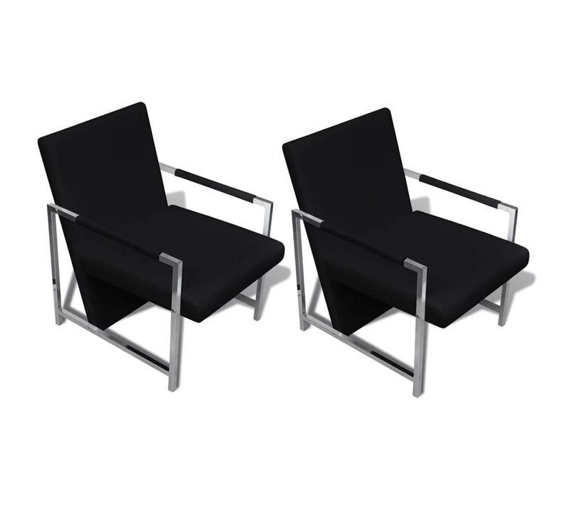Fauteuil Chaise Siège Lounge Design Club Sofa Salon 2 Pièces Avec Cadre Chromé Cuir Synt