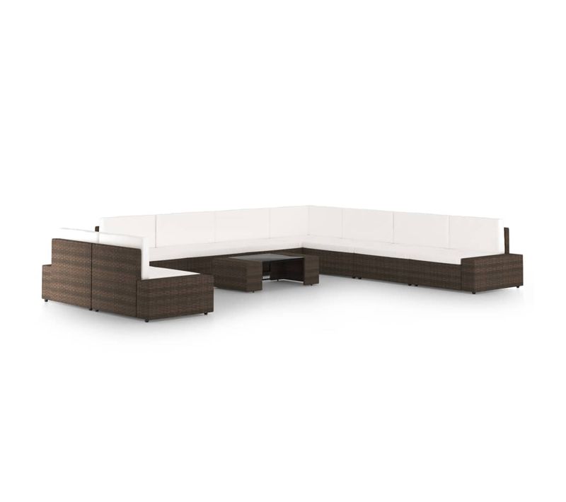 Salon De Jardin Meuble D'extérieur Ensemble De Mobilier 10 Pièces Avec Coussins Marron